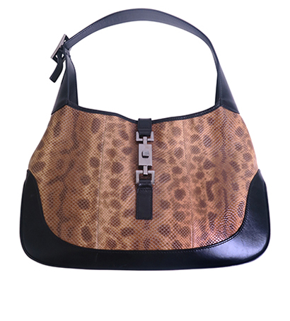 Jackie Bag, &pound;495, Handbags, Black/Brown, Leather/Python, Front view